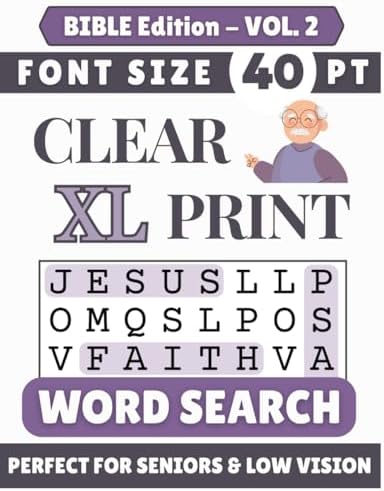 Clear XL 40-pt Print Bible Word Search (VOL. 2): Designed for Seniors | 60 Bible Themed Puzzles | 8.5x11 Inches | Thoughtful Gift for Parents, Grandparents & Loved Ones (Clear XL Print Word Search) by SG Books