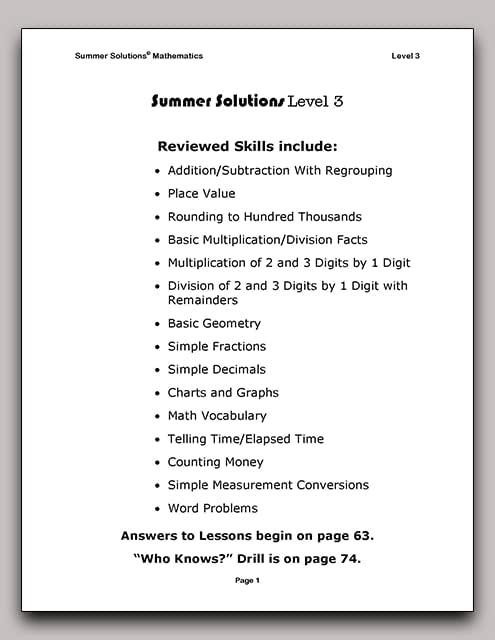 Summer Solutions Math Workbook (Level 3) by SUMMER SOLUTIONS. MINUTES A DAY - MASTERY FOR A LIFETIME!
