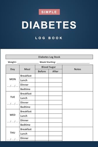 Diabetes Log Book: Simple 2-Year Daily Blood Sugar Log Book for Record and Tracking Blood Sugar Level - 110 Pages (6" x 9" Inches) by Modern Simple Press