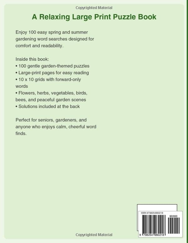 Large Print Gardening Word Search for Seniors: 100 Easy Spring & Summer Puzzles with Flowers, Vegetables, Herbs, Pollinators, and Relaxing Garden Themes by BRIAN ALLEN