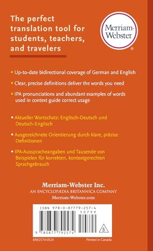 Merriam-Webster’s German-English Dictionary - Newest Edition, Bilingual & Bidirectional (English and German Edition) by Merriam-Webster