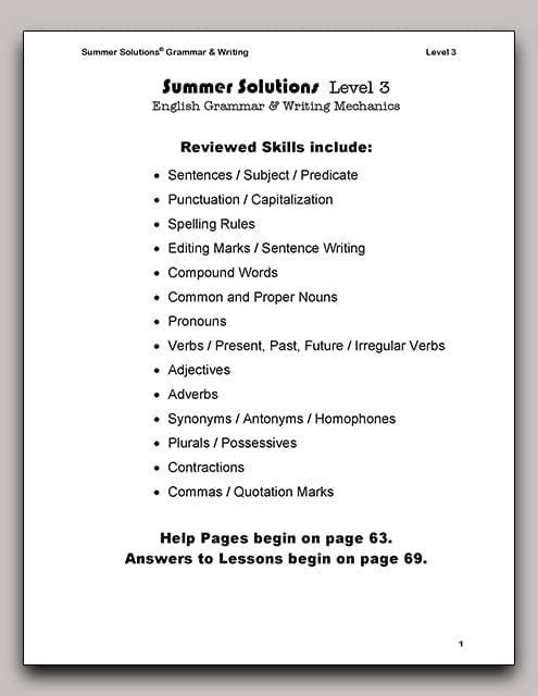 Summer Solutions English & Grammar Workbook (Level 3) by Nancy L. McGraw