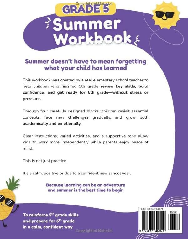 5th Grade Summer Workbook: A Teacher-Created 5th to 6th Grade Summer Workbook with Math, Reading, Writing, Science, SEL and Spanish by Elementary Made Easy