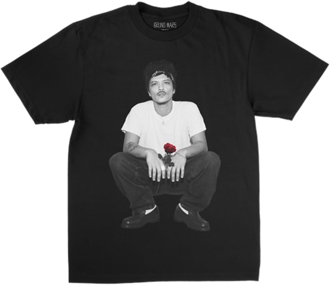 Bruno Mars Unisex Adult Bruno Mars Official Merch the Romantic Rose T-Shirt, Black
