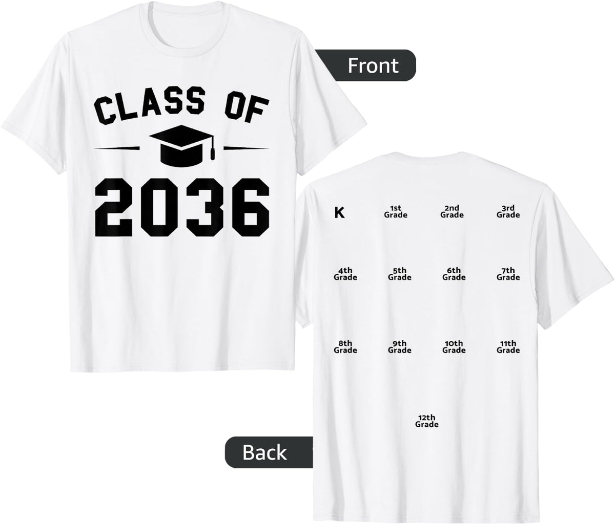 Class of 2036 Grow With Me Shirt Handprint on Back T-Shirt