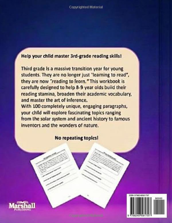 3rd Grade Reading Comprehension Workbook: 100 Unique Daily Reading Passages with Questions for Critical Thinking and Inference by D.A. Marshall