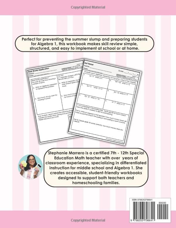 Algebra 1 Summer Readiness Workbook | Pre-Algebra Skills Review with Guided Notes, Practice & Exit Tickets | Back to School, Summer School, Homeschool Math (Algebra 1 Math Club) by Stephanie Marrero