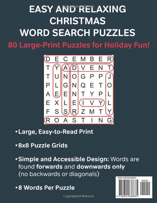 Easy and Relaxing Christmas Word Search Puzzles: 80 Large Print Puzzles for Adults and Seniors with Dementia by Ivy Glen