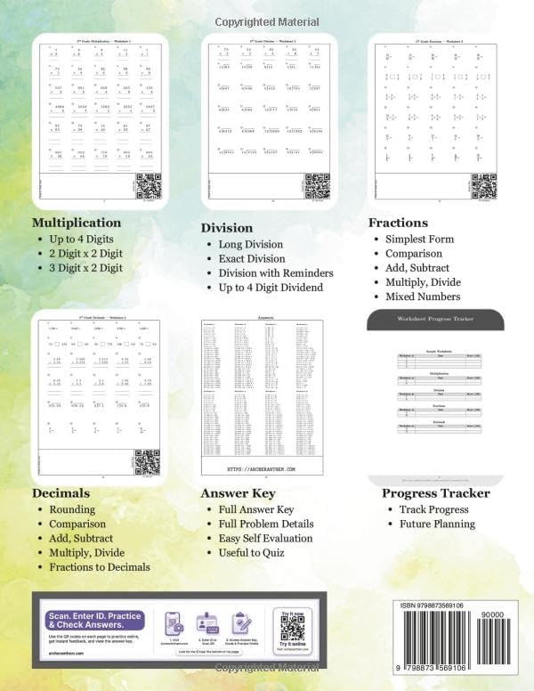 5th Grade Math Workbook - Multiplications, Divisions, Fractions, and Decimals: Over 3000 Problems, 100+ Worksheets, Answer Key, Structured Daily Practice, Core Math Skills Enhancement for Ages 10-11 by Archer Anthem