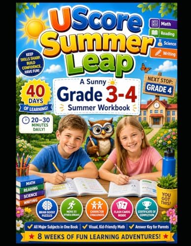 UScore Summer Leap: A Sunny Grade 3 to 4 Summer Workbook by UScore Academy