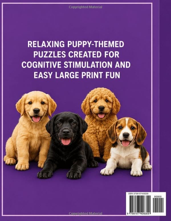 LARGE PRINT EASY & RELAXING WORD SEARCH PUZZLES FOR SENIORS: PUPPIES: 2,000 COGNITIVE SEARCH WORDS FOR MEMORY, BRAIN BOOSTING & RELAXATION by Brian R Flynn