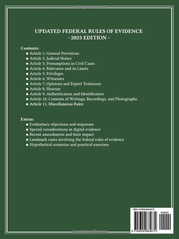 Federal Rules of Evidence, 2025 Edition: With Internal Cross-References, Advisory Committee Notes and Landmark Cases Supplement. Includes Recent Amendments and Practical Exercises by Winston Mullins