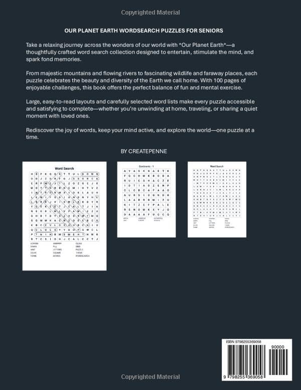 Our Planet Earth Word Search for Seniors: Large Print Easy Puzzles Ages 50–80 Relaxing Activities for the Mind (The Create Penne Seniors Word Search Puzzle Collection) by Create Penne