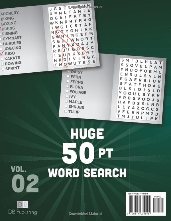 SUPER LARGE FONT SIZE 50 pt WORD SEARCH, vol. 02: Huge Jumbo Print Puzzle Book with XL Letters for the Visually Impaired and Seniors by DB Publishing