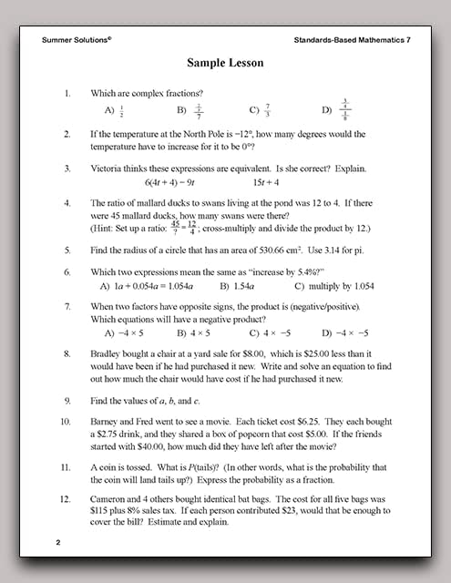 Summer Solutions Standards-Based Mathematics Level 7 by SUMMER SOLUTIONS. MINUTES A DAY - MASTERY FOR A LIFETIME!
