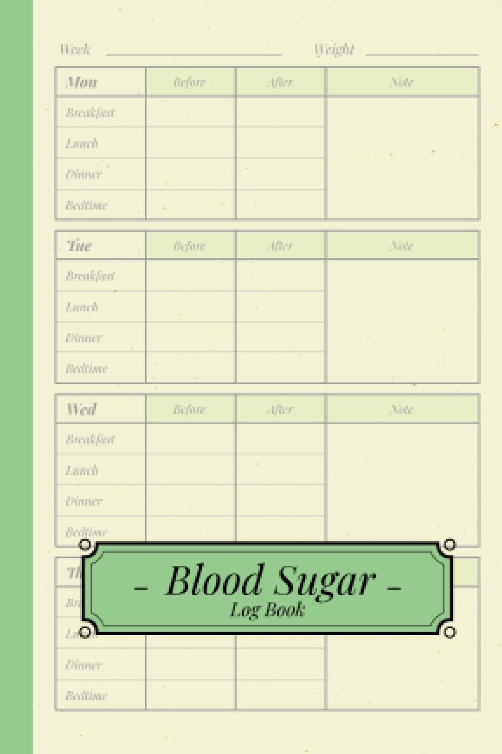 Blood Sugar Log Book: 4x6 Inch Pocket Size Diabetes Log Book, 1 Year Diabetes Journal, Sugar Tracker with Retro Green Cover by JUNJ