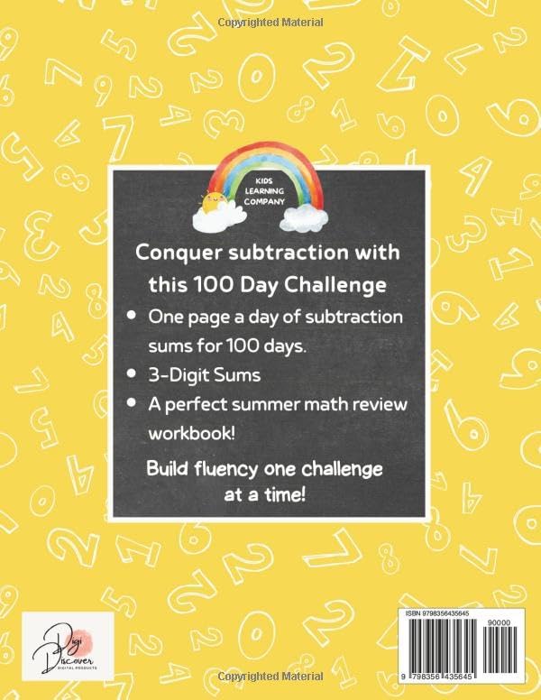 100 Day Subtraction Math Workbook for Ages 7-9: Math workbook for Grade 2-3, Homeschool 2nd/3rd grade math, Summer workbook Grade 2-3 (Kids Learning Company Summer Workbook Series: Pre-K to Grade 5) by DigiDiscover Press