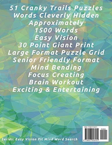 Word Search Book For Seniors: Pro Vision Friendly, 51 Cranky Trails Puzzles, 30 Pt. Extra Large Print, Vol. 44 (Easy Vision Fit Mind Word Search) by Mark English