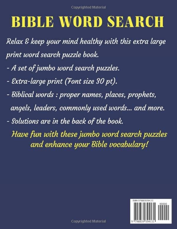 Extra Large Print Bible Word Search: Jumbo Bible Word Search Puzzles For Seniors & Adults | Biblical Words Proper Names, characters, Places, Commonly ... & More | Full Page Puzzles (Font Size 30) by Master Puzzlers