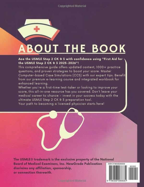 First Aid for the USMLE Step 2 CK & 3 2025-2026: The Ultimate Resource for the Medical Exam Preparation, featuring Updated Content, Practice Tests, ... E-Learning Course + Workbook (2 Book In 1) by NewGrade Publication