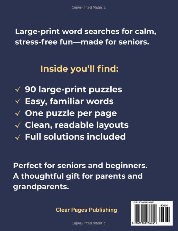 Large Print Word Search for Seniors: Easy & Relaxing Brain Games with 90 Word Search Puzzles (Large Print Puzzle Series for Seniors) by Clear Pages Publishing