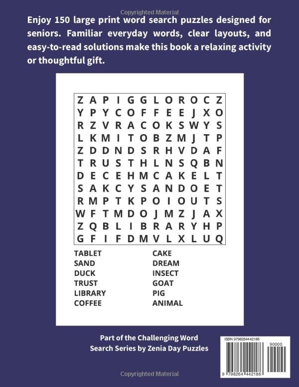 Jumbo Word Search for Seniors: 150 Challenging Large Print Puzzles for Brain Exercise and Fun by Zenia Day