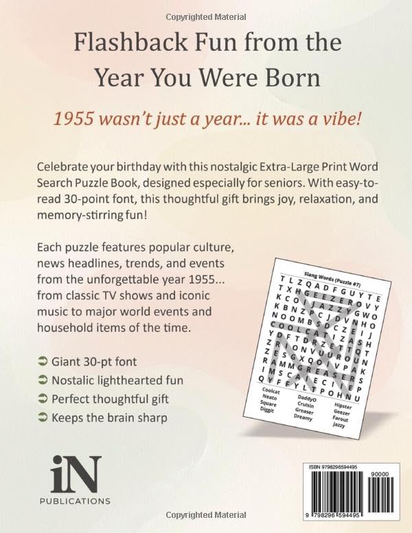 Happy Birthday Word Search 1955 – Large Print Puzzle Book for Adults and Seniors: Fun & Nostalgic Brain Games Inspired By the Year You Were Born (Happy Birthday Celebration Puzzle Series) by iN Publications