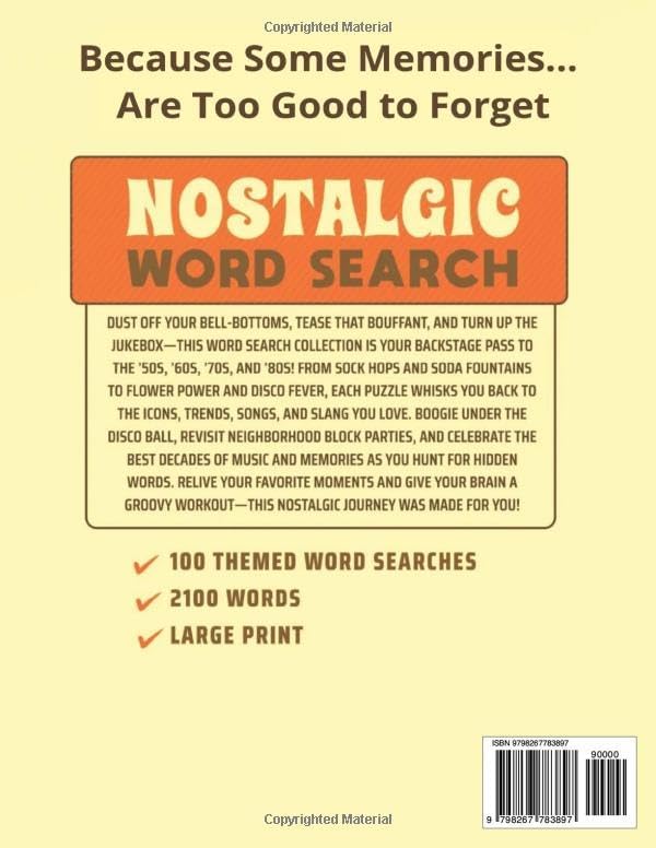 Nostalgic Word Search for Adults and Seniors: 100 Large Print Word find Puzzles for Seniors | 1950s–1980s Retro Fun & Memory Boosting Brain Games by L.E. Milestone