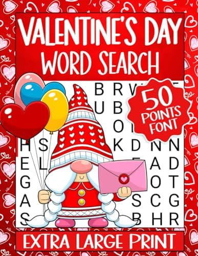 50 Points Font Size Extra Large Print Valentine's Day Word Search Puzzles for Seniors by Firefly Press