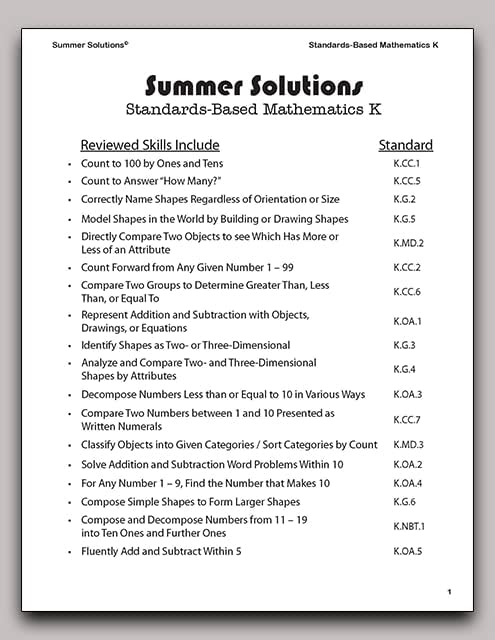 Summer Solutions Standards-Based Mathematics Level K by SUMMER SOLUTIONS. MINUTES A DAY - MASTERY FOR A LIFETIME!