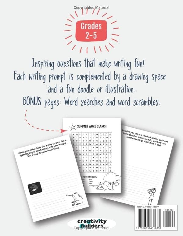 50 Summer Writing Prompts for Kids: Grades 2-5 | Growth Mindset Questions | Creative Writing | Opinion Writing | Expository Writing | Narrative Writing by Creativity Builders