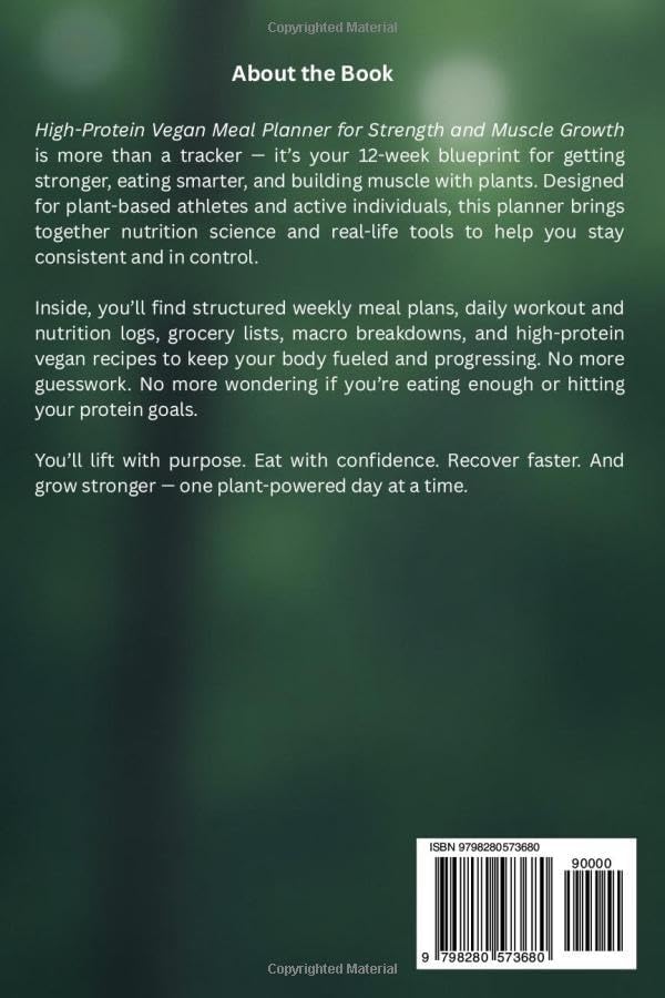 HIGH PROTEIN VEGAN MEAL PLANNER FOR STRENGTH AND MUSCLE GROWTH: 12-Week Fitness-Focused Plant-Based Meal Tracker with Macros, Grocery Lists & Daily Logs by Larry Ken