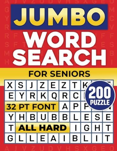 Jumbo Word Search for Seniors: 200 Challenging Puzzles in Extra-Large Print with Solutions (32 Pt Font Size) by Blue Words Publications