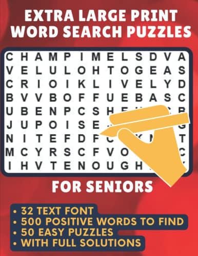 Extra Large Print Word Search Puzzles for Seniors: Easy Puzzles with Positive Words to Find, Very Big Font (32 Pt) Word Search for Seniors or Elderly by Panda Learners and Activity Books