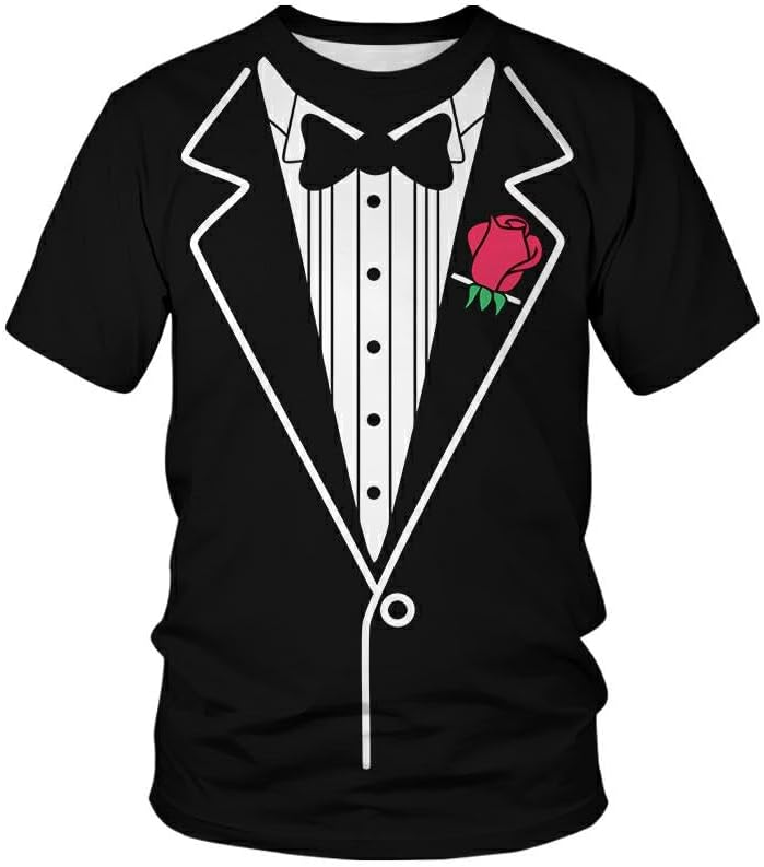Men's Rose Tuxedo Shirts Suit Shirt Funny Unisex T-Shirt Novelty Tux Tee Clothing