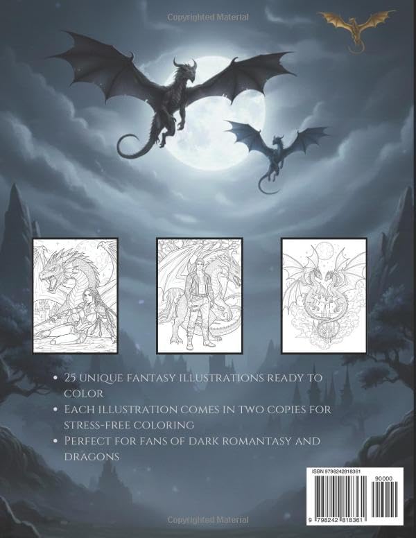 Dark Romantasy Coloring Book with Dragons, Magic and Epic Fantasy Scenes for Young Adults: Dragons, magic, powerful women, romantic tension fantasy, ... coloring pages Young Adult / New Adult by Miss Evangeline Nightfall