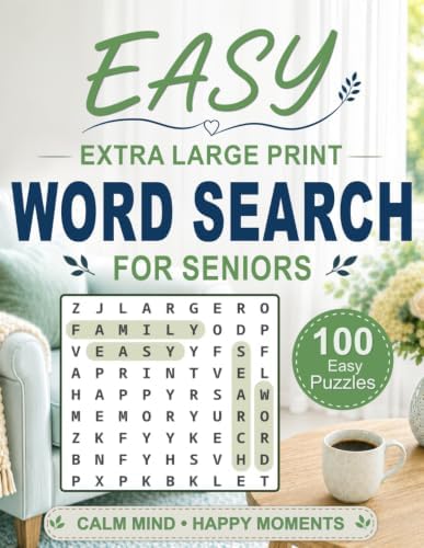Easy Extra Large Print Word Search for Seniors: 100 Word Find Puzzles with Everyday Words and Easy-to-Read Jumbo Print for Adults, Beginners and Puzzle Lovers, One Puzzle Per Page by Solmere Finch