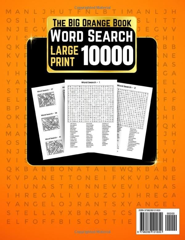 The BIG Orange Book Word Search Puzzle Book for Adults & Seniors: 10,000 Words | 200 Large Print Puzzles | Brain-Boosting Fun for Men & Women Every Day by Cerebral Challenges