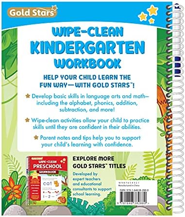 Wipe Clean Kindergarten Workbook for Kids Ages 5-6: All Subjects Including Writing, Math, Sight Words, Phonics, Reading, Addition and Subtraction, and More! Includes Dry Erase Marker by Gold Stars