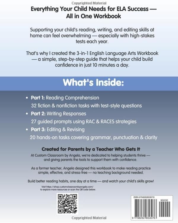 8th Grade ELA Workbook: Reading Comprehension, Writing, and Grammar Practice for Summer Learning and STAAR Test Prep: Master Key ELA Skills with ... Great for summer learning and test prep by Angela Sultzer