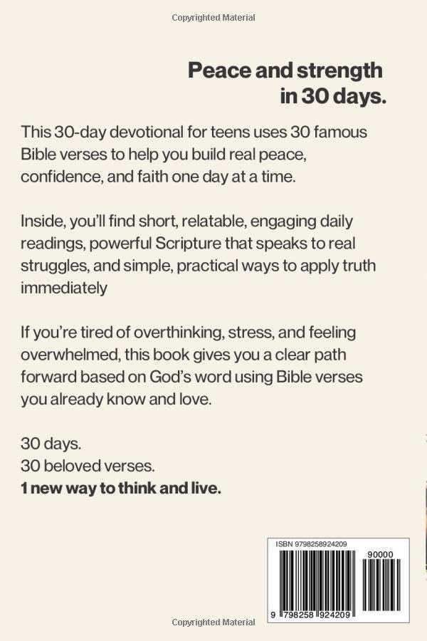 Overcome Fear and Anxiety - A 30 Day Devotional for Teens: 30 Famous Verses that build Peace, Faith, and Confidence -Scripture-Based 5-Minute Daily Encouragement for Teens - Teen Anxiety Devotional by Matt Gerber