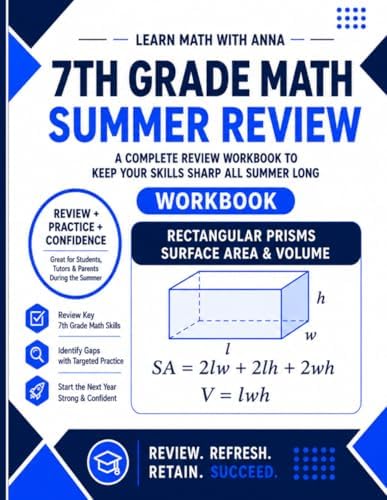 7th Grade Math Summer Review Workbook: Avoid the Summer Slide with Targeted Practice and Step-by-Step Solutions (Summer Review | USA Math Series) by Learn Math with Anna