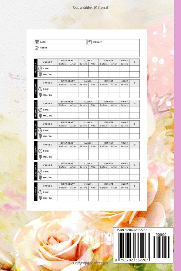 Blood Sugar Log Book: Weekly Diabetes Log Book Blood Sugar Diary for 2 Years of Recording (4-Time Before-After) | Diabetic Daily Blood Glucose ... Level Test & Monitor for Women – Pink Roses by Diane Wellness Studio