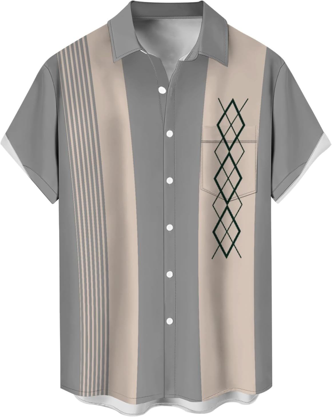 LIZALIG Bowling Men's Casual Shirt Printed Short Sleeve Button Bowling Summer Hawaiian Beach Loose Shirt
