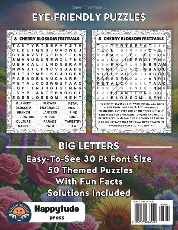Extra Large Print Spring Word Search: Jumbo Word Search For Seniors, Adults And Teens | 50 Spring Themed Puzzles With Very Big Letters (30 Font Size) ... – Big Print, Big Fun with Interesting Facts) by Happytude Press