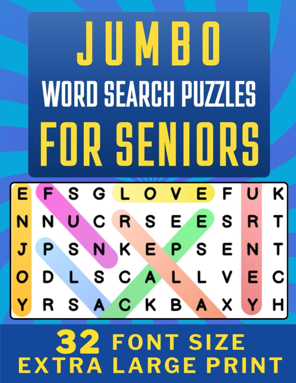 Jumbo Word Search Puzzles for Seniors: 32 Font Size Extra Large Print. 50 Themed Word Search with Solutions & Very Big Letters. by PiElle Publishing