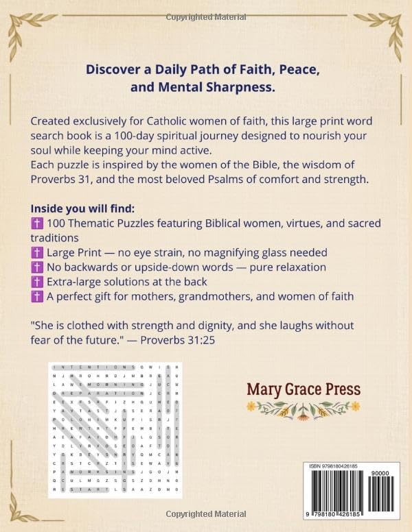 Catholic Bible Word Search for Senior Women: 100 Large Print Puzzles with Daily Devotions and Inspirational Scripture Verses, An Easy-to-Read Biblical ... (Catholic Word Search - Mary Grace Press) by Mary Grace Press