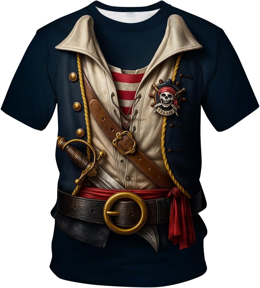 LAOLIUSN Funny Pirate Costume T-Shirt Novelty Short Sleeve Crewneck Shirt