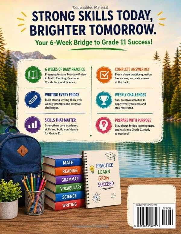 Summer Bridge High School Workbook Grade 10 to Grade 11: A 6-Week Summer Learning Program with Math, Reading, Grammar, Vocabulary, Science, Writing ... for Students Moving from Grade 10 to Grade 11 by Dr Mulvaney Dolly
