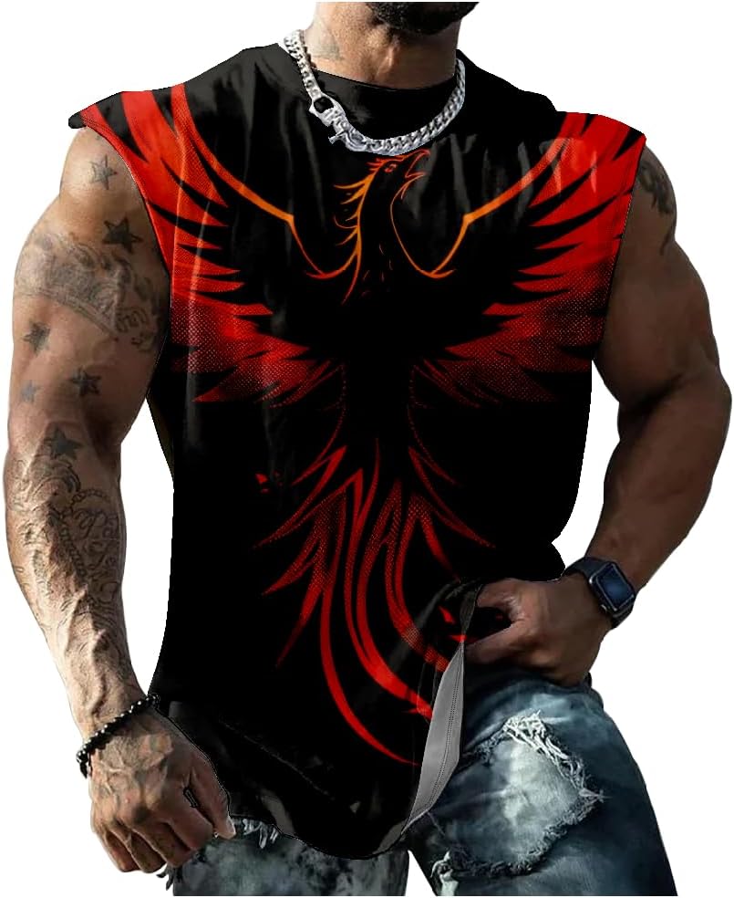 Muscle Shirts for Men Comfy Novelty Graphic T-Shirts Loose Casual Breathable Tropical Gym Shirts Collarless